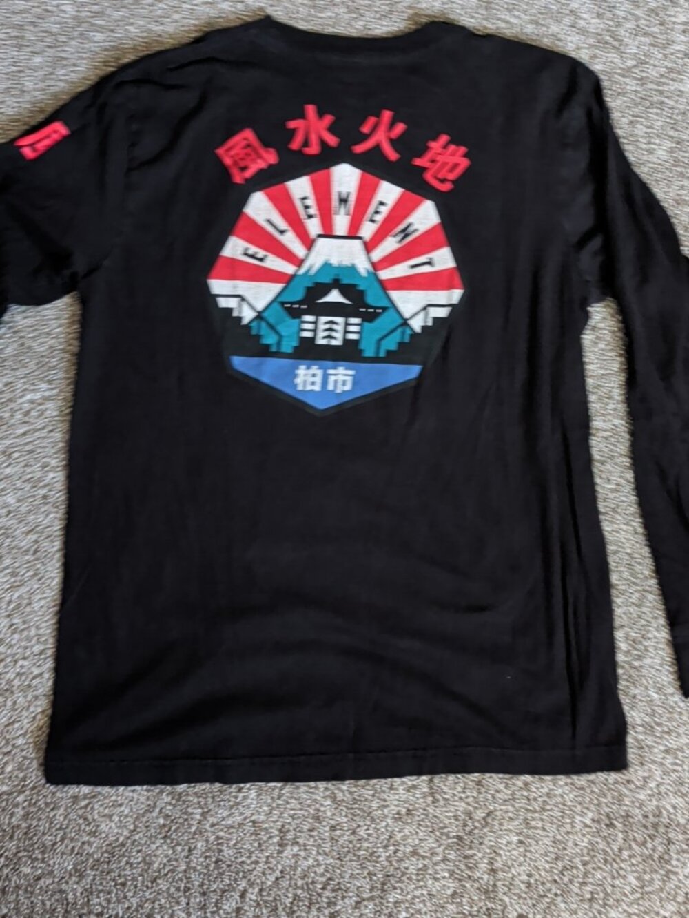 Element Skateboarding Size Medium Black Long Sleeve Japanese Print Shirt